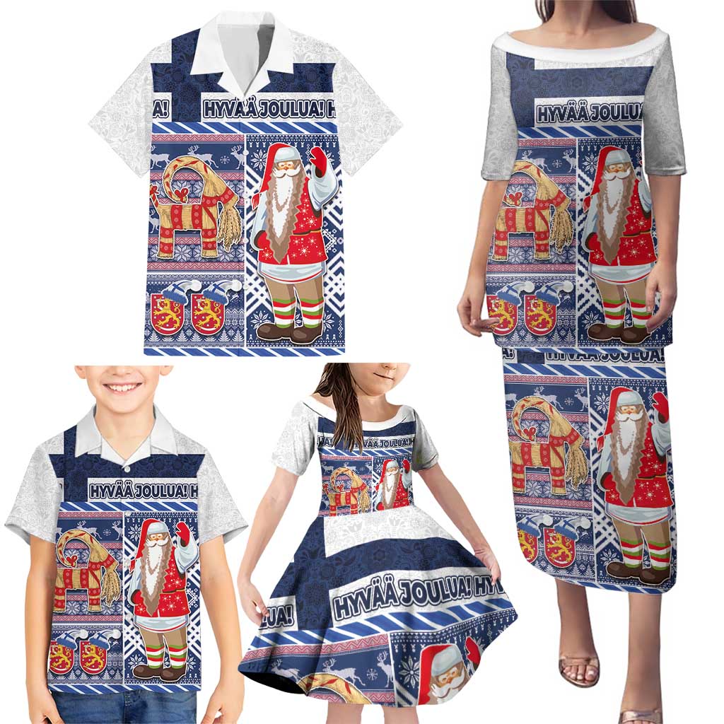 Yule Goat Joulupukki Finnish Christmas Family Matching Puletasi and Hawaiian Shirt Scandinavian Pattern - Wonder Print Shop