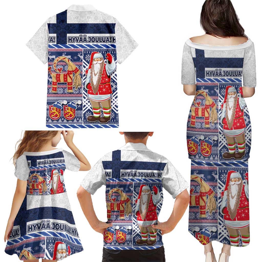 Yule Goat Joulupukki Finnish Christmas Family Matching Puletasi and Hawaiian Shirt Scandinavian Pattern - Wonder Print Shop