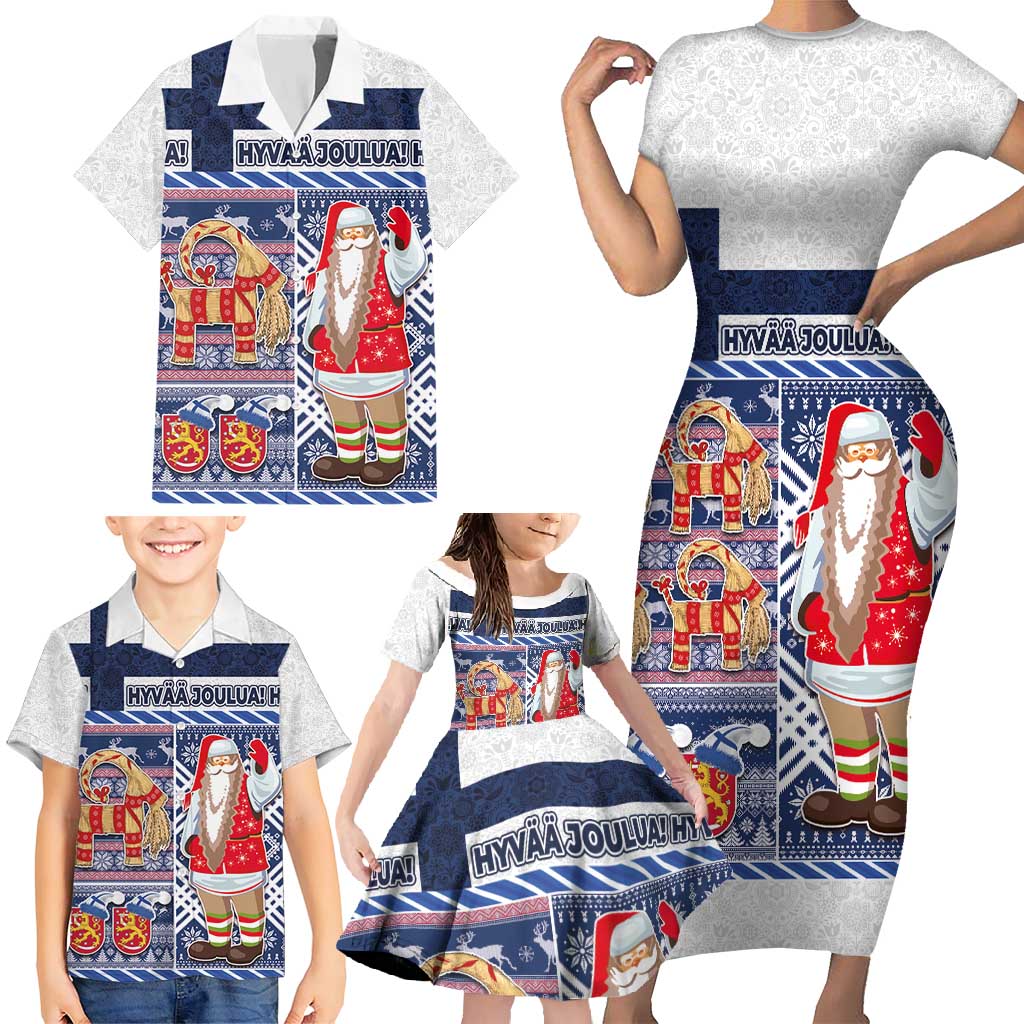 Yule Goat Joulupukki Finnish Christmas Family Matching Short Sleeve Bodycon Dress and Hawaiian Shirt Scandinavian Pattern - Wonder Print Shop