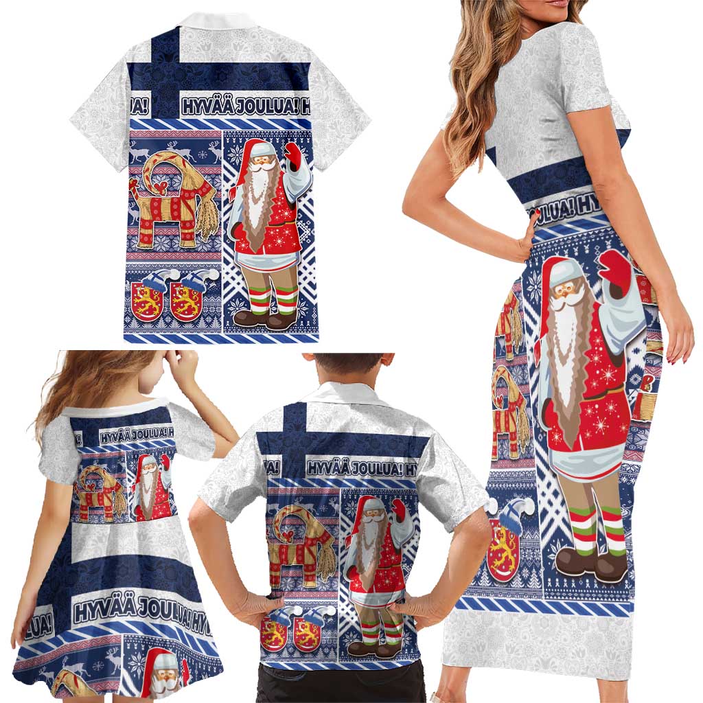 Yule Goat Joulupukki Finnish Christmas Family Matching Short Sleeve Bodycon Dress and Hawaiian Shirt Scandinavian Pattern - Wonder Print Shop