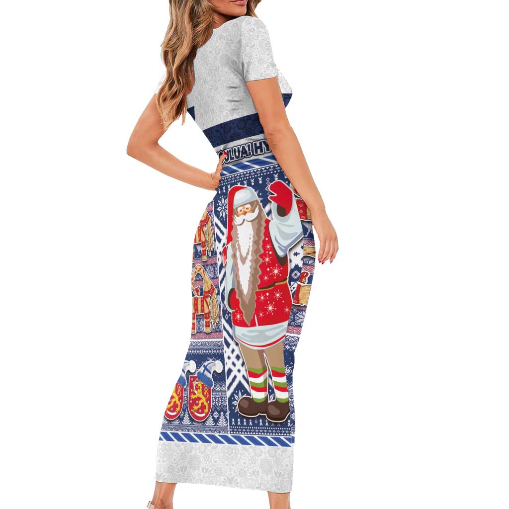 Yule Goat Joulupukki Finnish Christmas Family Matching Short Sleeve Bodycon Dress and Hawaiian Shirt Scandinavian Pattern - Wonder Print Shop