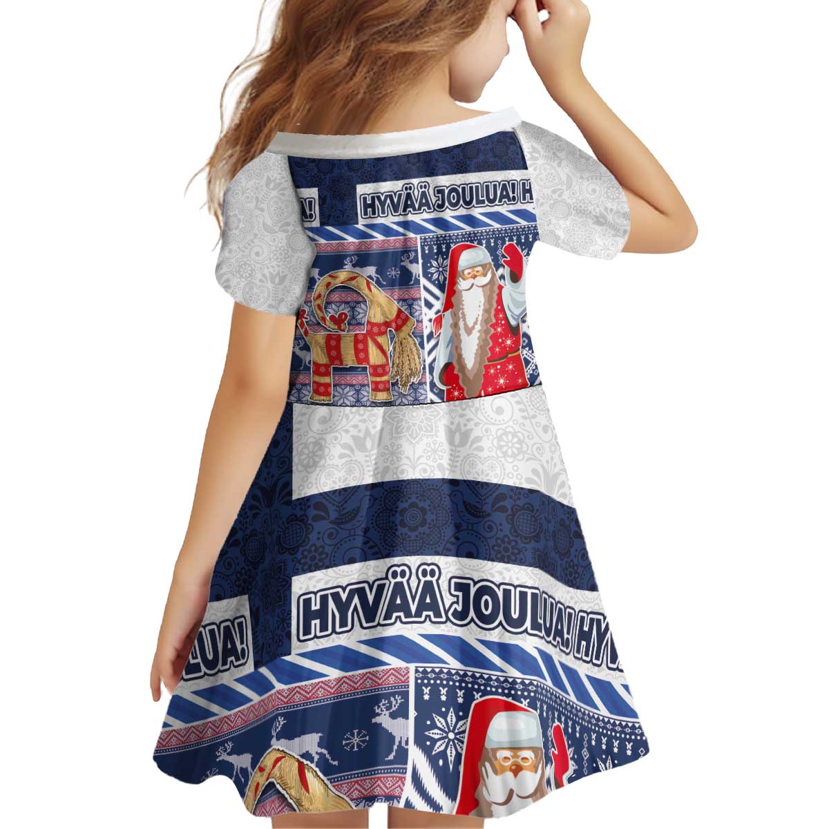 Yule Goat Joulupukki Finnish Christmas Kid Short Sleeve Dress Scandinavian Pattern - Wonder Print Shop