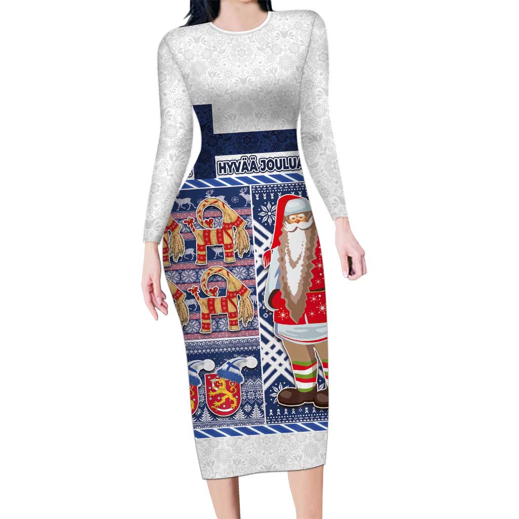 Yule Goat Joulupukki Finnish Christmas Long Sleeve Bodycon Dress Scandinavian Pattern - Wonder Print Shop