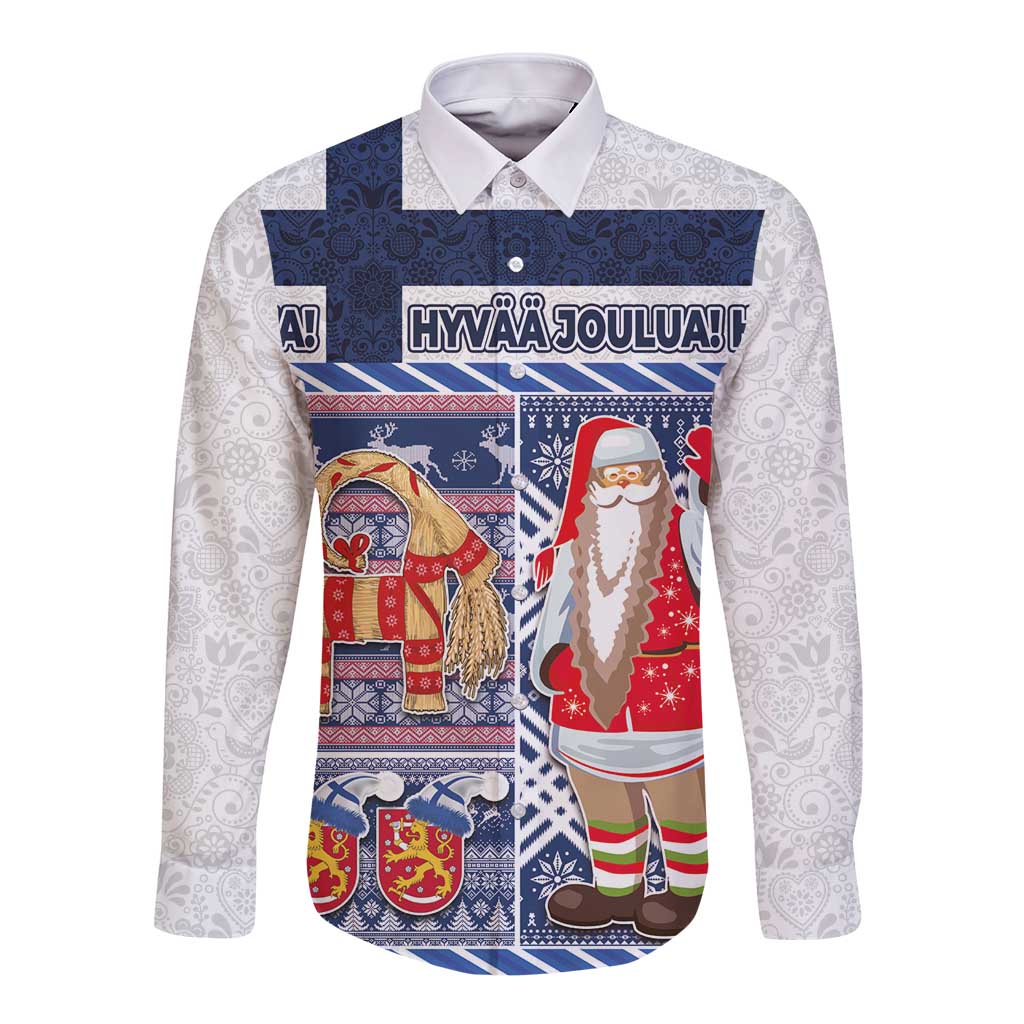 Yule Goat Joulupukki Finnish Christmas Long Sleeve Button Shirt Scandinavian Pattern - Wonder Print Shop