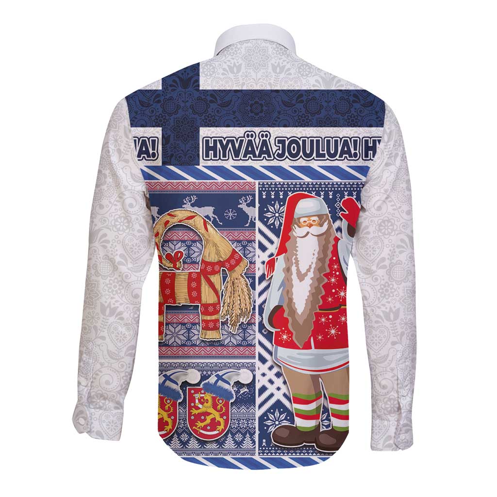 Yule Goat Joulupukki Finnish Christmas Long Sleeve Button Shirt Scandinavian Pattern - Wonder Print Shop