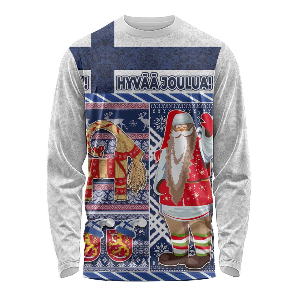 Yule Goat Joulupukki Finnish Christmas Long Sleeve Shirt Scandinavian Pattern - Wonder Print Shop