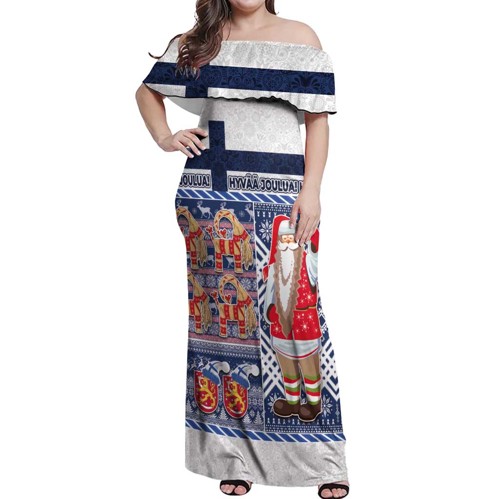 Yule Goat Joulupukki Finnish Christmas Off Shoulder Maxi Dress Scandinavian Pattern - Wonder Print Shop