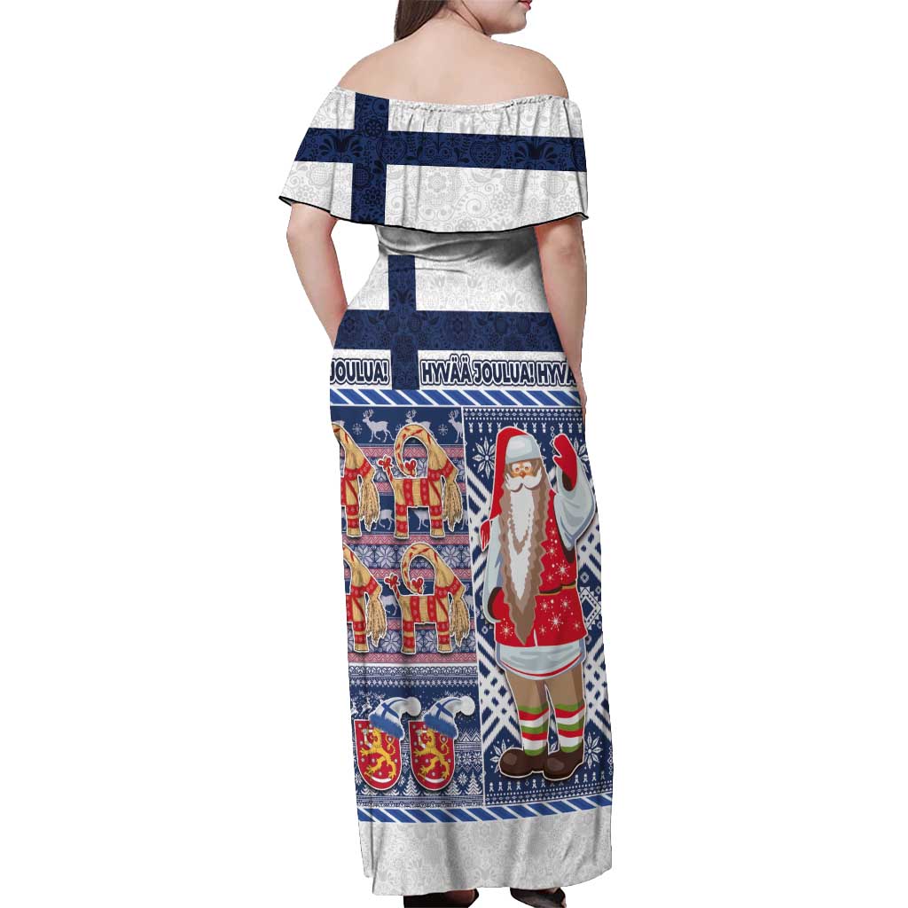 Yule Goat Joulupukki Finnish Christmas Off Shoulder Maxi Dress Scandinavian Pattern - Wonder Print Shop