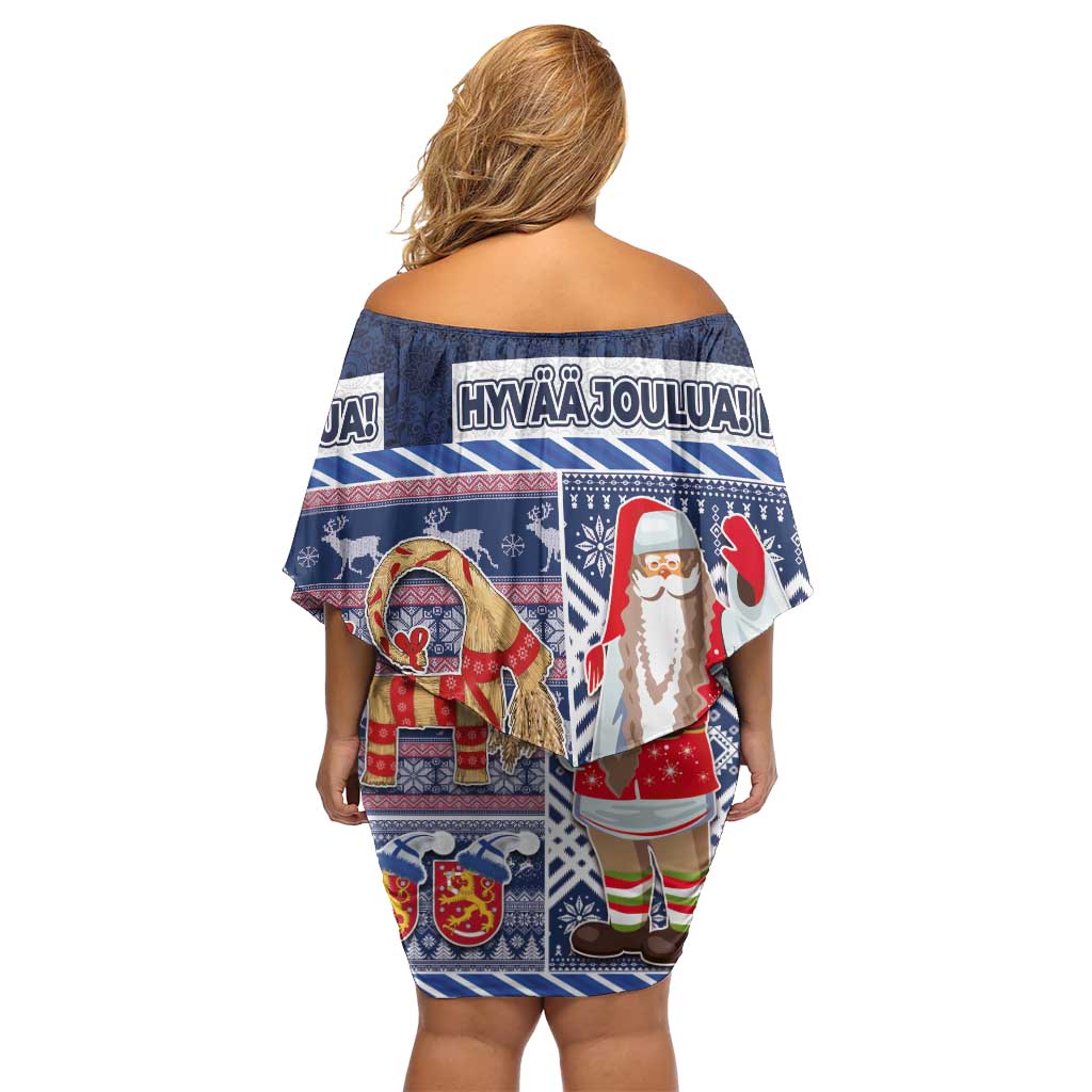 Yule Goat Joulupukki Finnish Christmas Off Shoulder Short Dress Scandinavian Pattern - Wonder Print Shop
