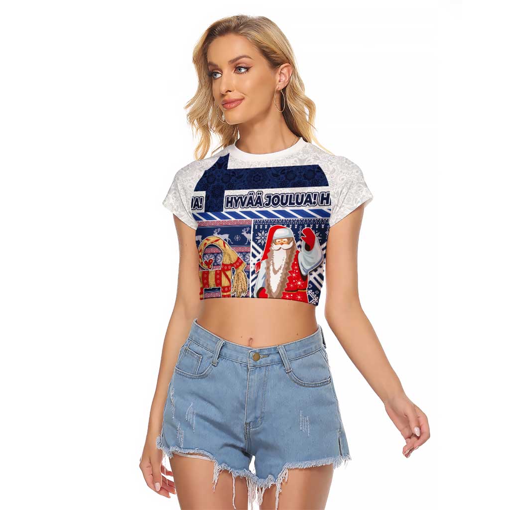 Yule Goat Joulupukki Finnish Christmas Raglan Cropped T Shirt Scandinavian Pattern - Wonder Print Shop