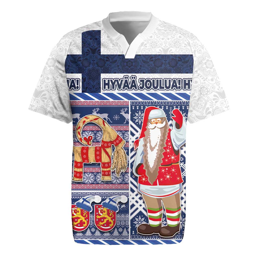 Yule Goat Joulupukki Finnish Christmas Rugby Jersey Scandinavian Pattern - Wonder Print Shop