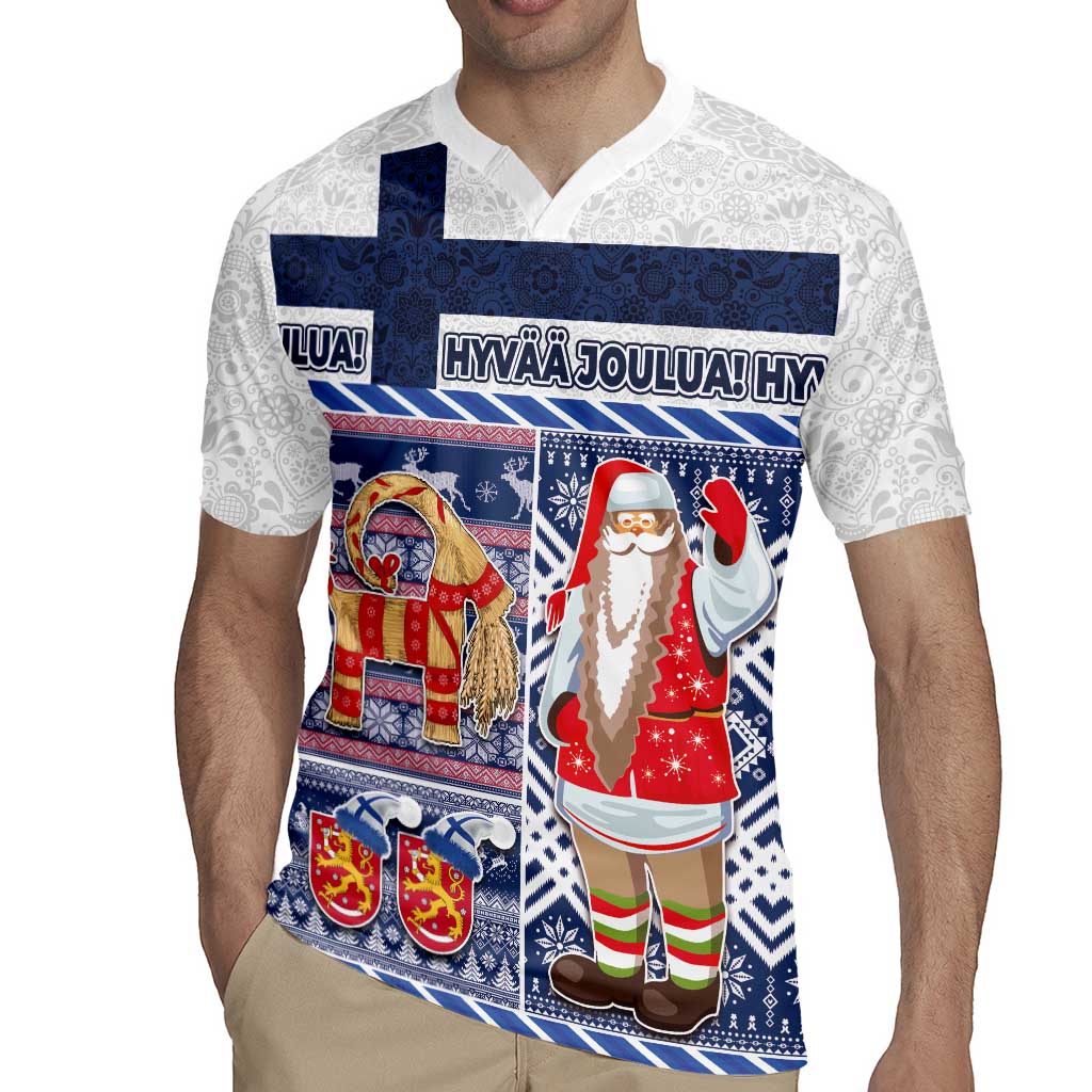 Yule Goat Joulupukki Finnish Christmas Rugby Jersey Scandinavian Pattern - Wonder Print Shop