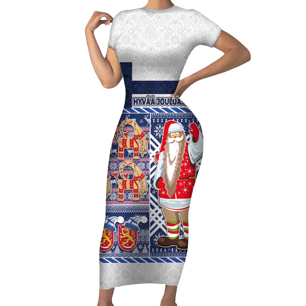 Yule Goat Joulupukki Finnish Christmas Short Sleeve Bodycon Dress Scandinavian Pattern - Wonder Print Shop
