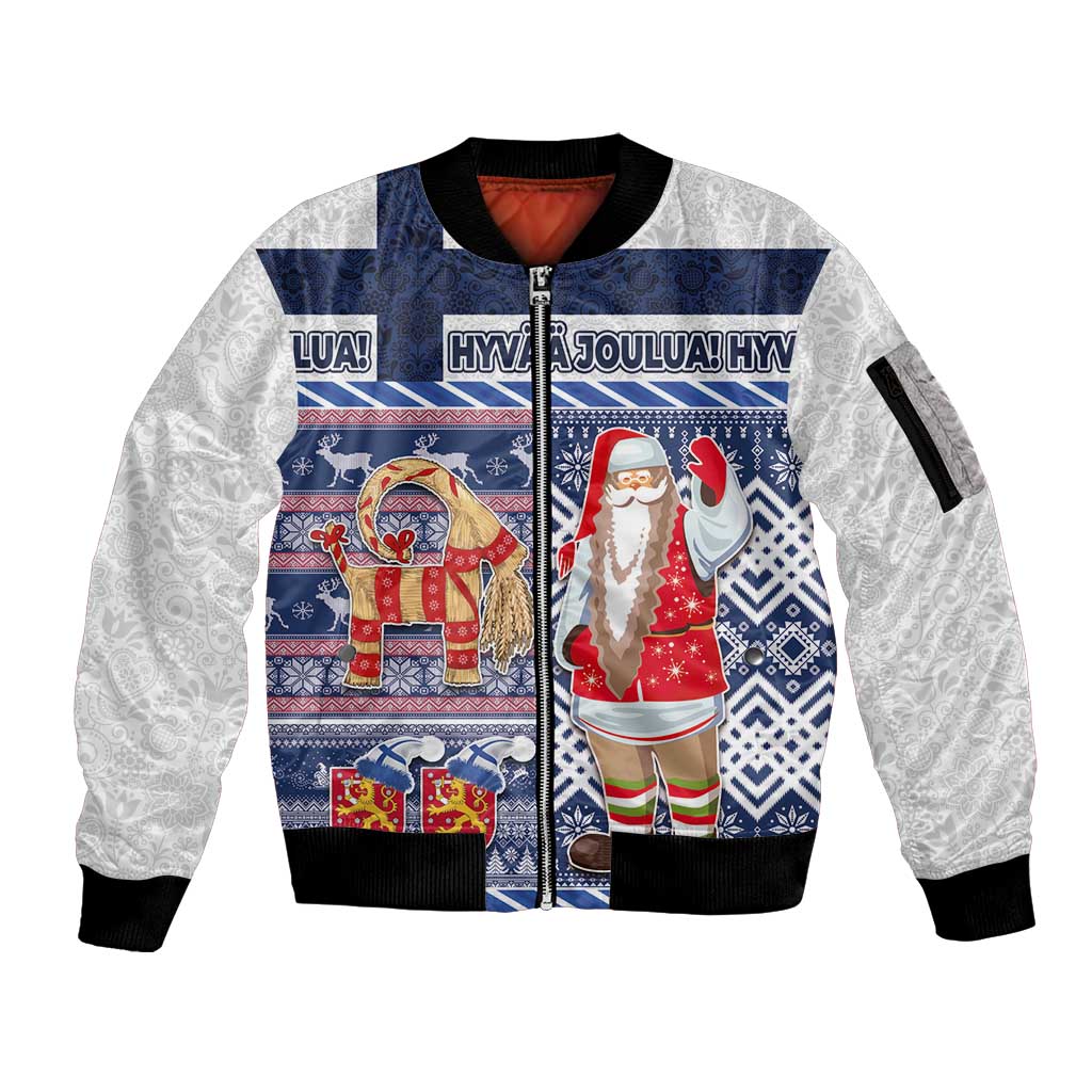 Yule Goat Joulupukki Finnish Christmas Sleeve Zip Bomber Jacket Scandinavian Pattern - Wonder Print Shop