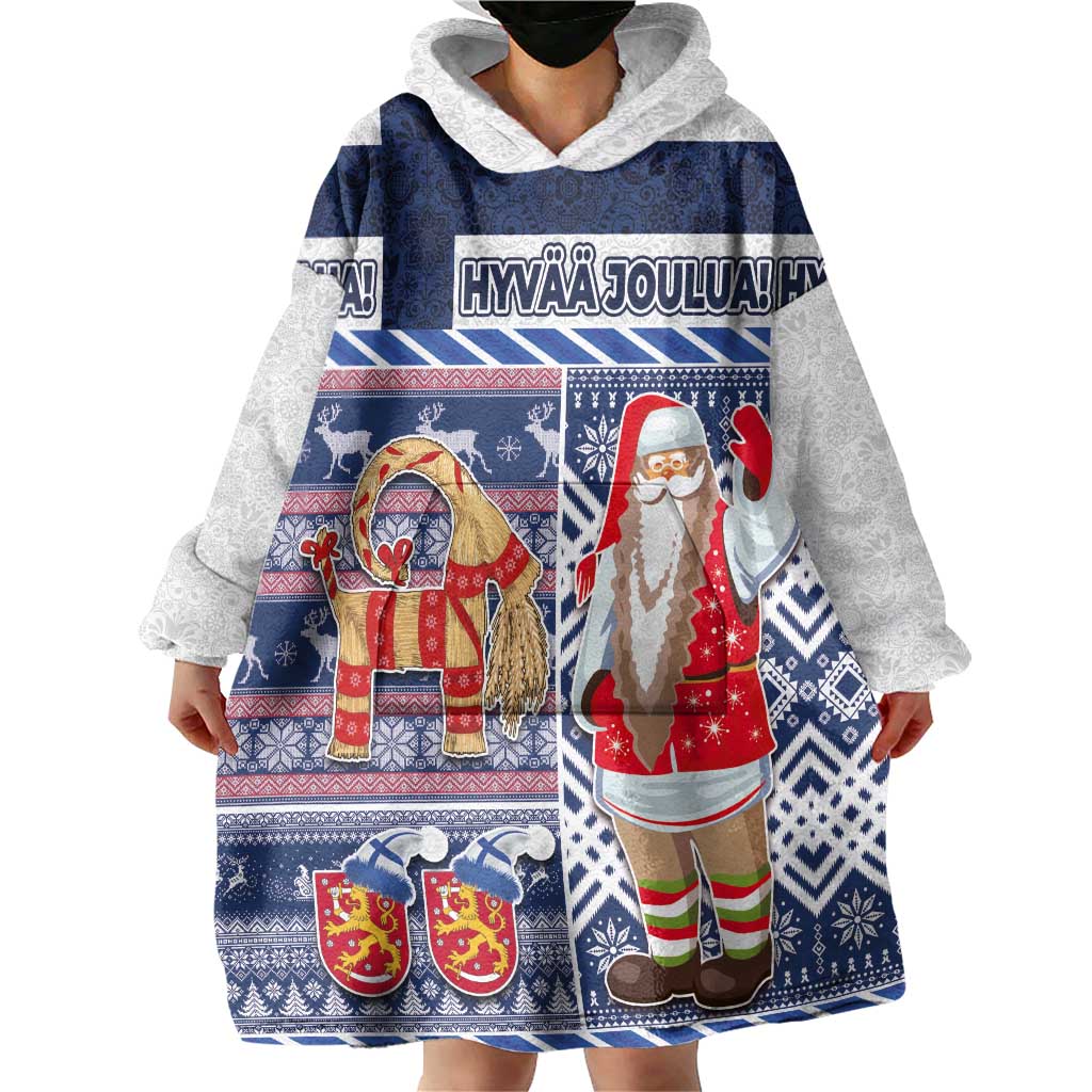 Yule Goat Joulupukki Finnish Christmas Wearable Blanket Hoodie Scandinavian Pattern - Wonder Print Shop
