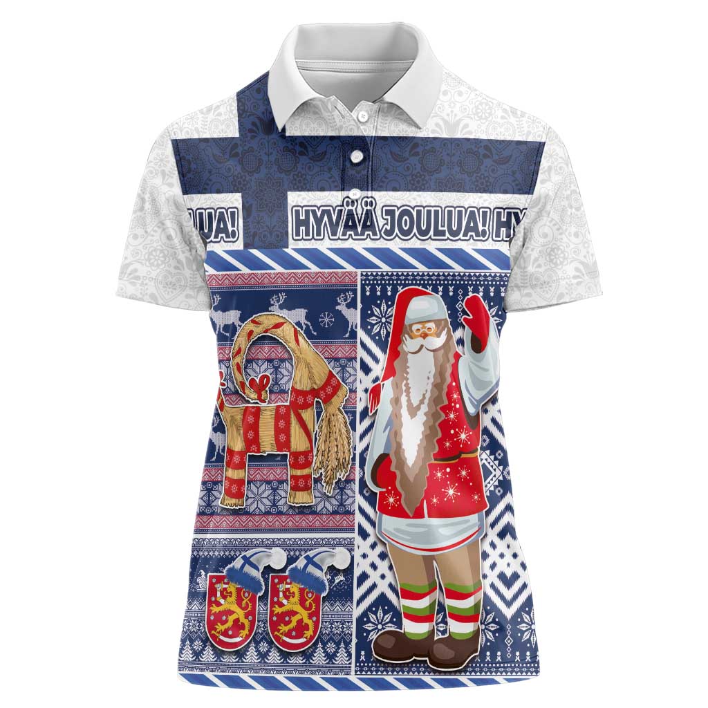 Yule Goat Joulupukki Finnish Christmas Women Polo Shirt Scandinavian Pattern - Wonder Print Shop