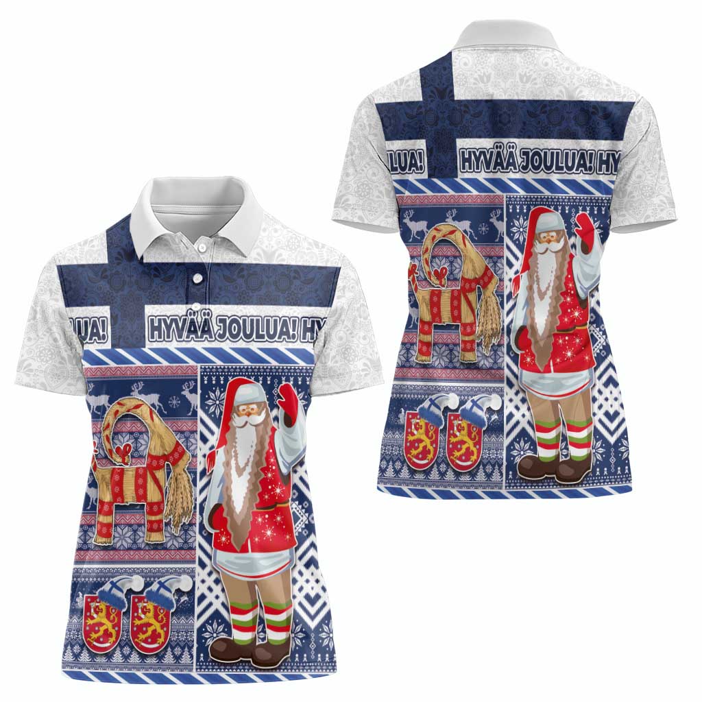 Yule Goat Joulupukki Finnish Christmas Women Polo Shirt Scandinavian Pattern - Wonder Print Shop