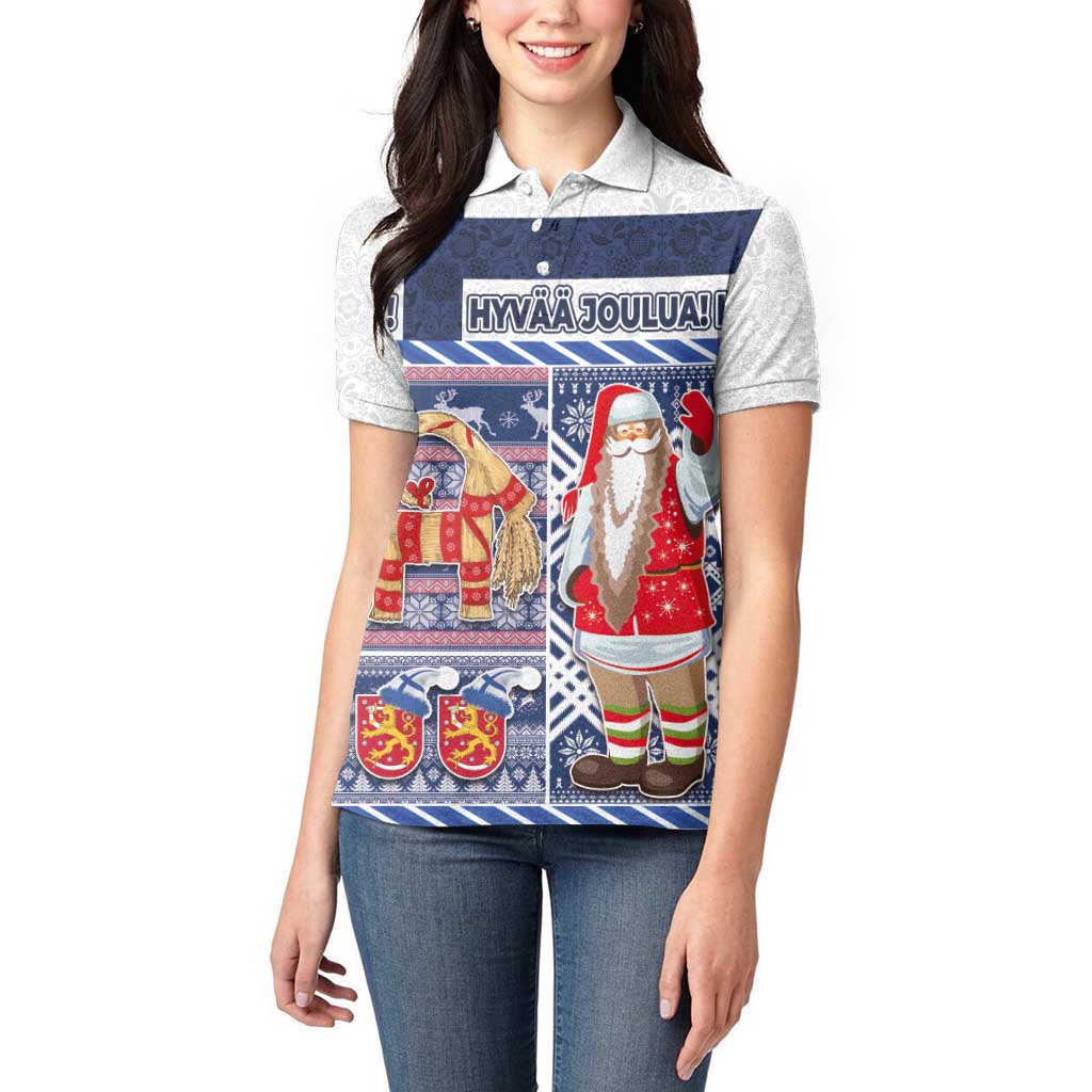 Yule Goat Joulupukki Finnish Christmas Women Polo Shirt Scandinavian Pattern - Wonder Print Shop