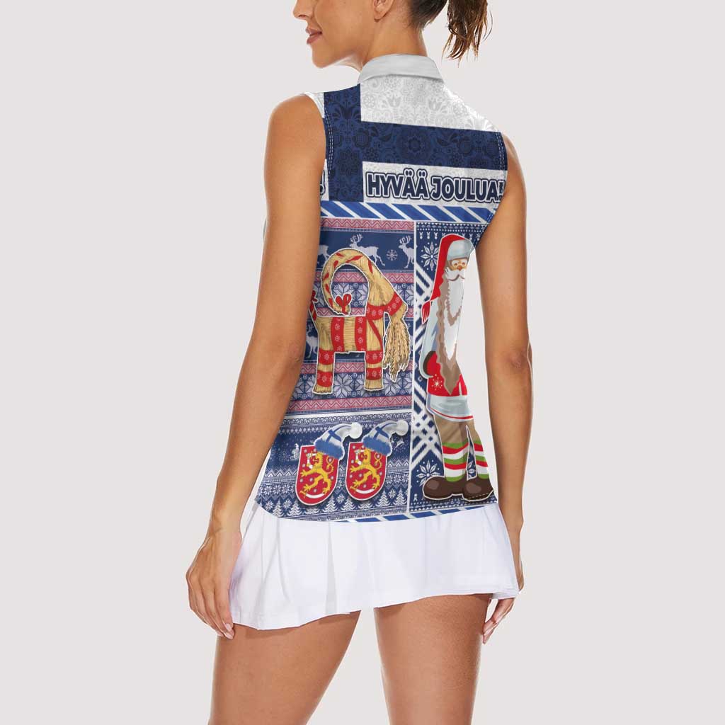 Yule Goat Joulupukki Finnish Christmas Women Sleeveless Polo Shirt Scandinavian Pattern - Wonder Print Shop