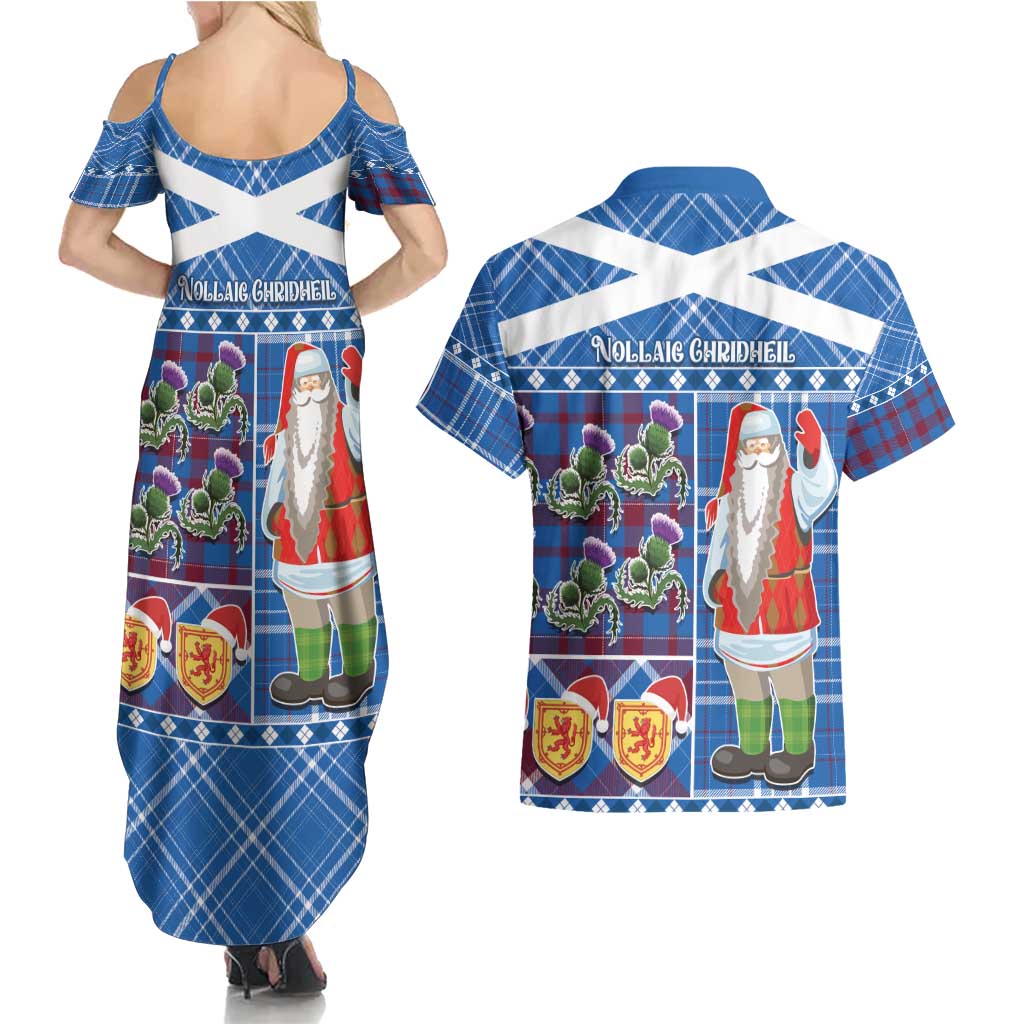 Santa Claus Thistle Scottish Christmas Couples Matching Summer Maxi Dress and Hawaiian Shirt Tartan Pattern - Wonder Print Shop