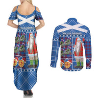 Santa Claus Thistle Scottish Christmas Couples Matching Summer Maxi Dress and Long Sleeve Button Shirt Tartan Pattern - Wonder Print Shop