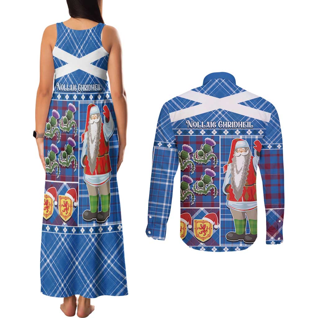 Santa Claus Thistle Scottish Christmas Couples Matching Tank Maxi Dress and Long Sleeve Button Shirt Tartan Pattern - Wonder Print Shop