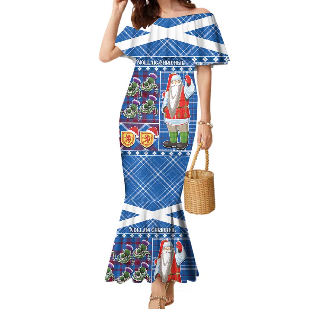 Santa Claus Thistle Scottish Christmas Family Matching Mermaid Dress and Hawaiian Shirt Tartan Pattern - Wonder Print Shop