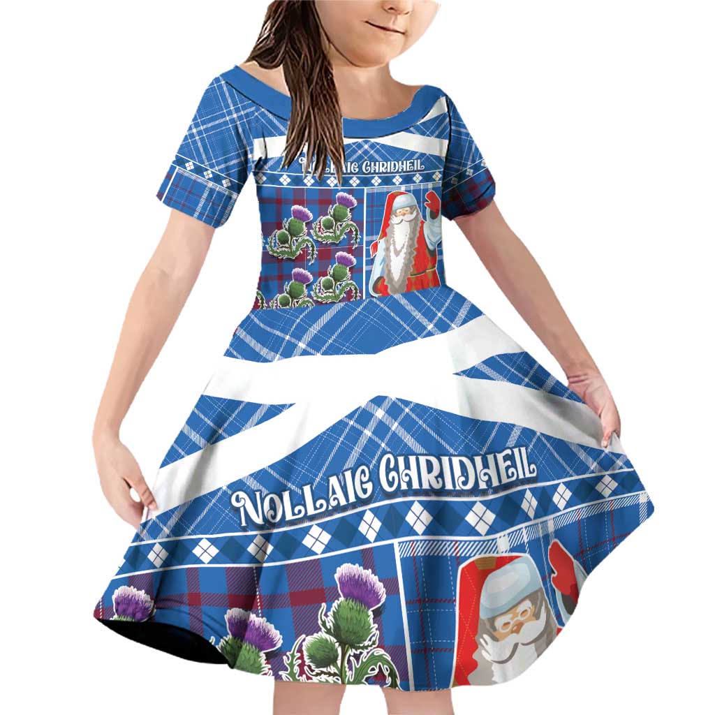 Santa Claus Thistle Scottish Christmas Family Matching Off Shoulder Short Dress and Hawaiian Shirt Tartan Pattern - Wonder Print Shop