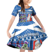 Santa Claus Thistle Scottish Christmas Family Matching Off Shoulder Short Dress and Hawaiian Shirt Tartan Pattern - Wonder Print Shop