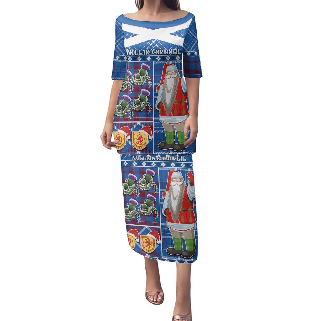 Santa Claus Thistle Scottish Christmas Family Matching Puletasi and Hawaiian Shirt Tartan Pattern - Wonder Print Shop
