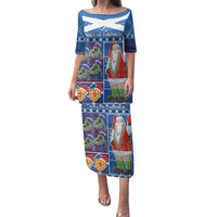 Santa Claus Thistle Scottish Christmas Family Matching Puletasi and Hawaiian Shirt Tartan Pattern - Wonder Print Shop