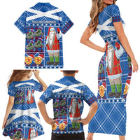 Santa Claus Thistle Scottish Christmas Family Matching Short Sleeve Bodycon Dress and Hawaiian Shirt Tartan Pattern - Wonder Print Shop
