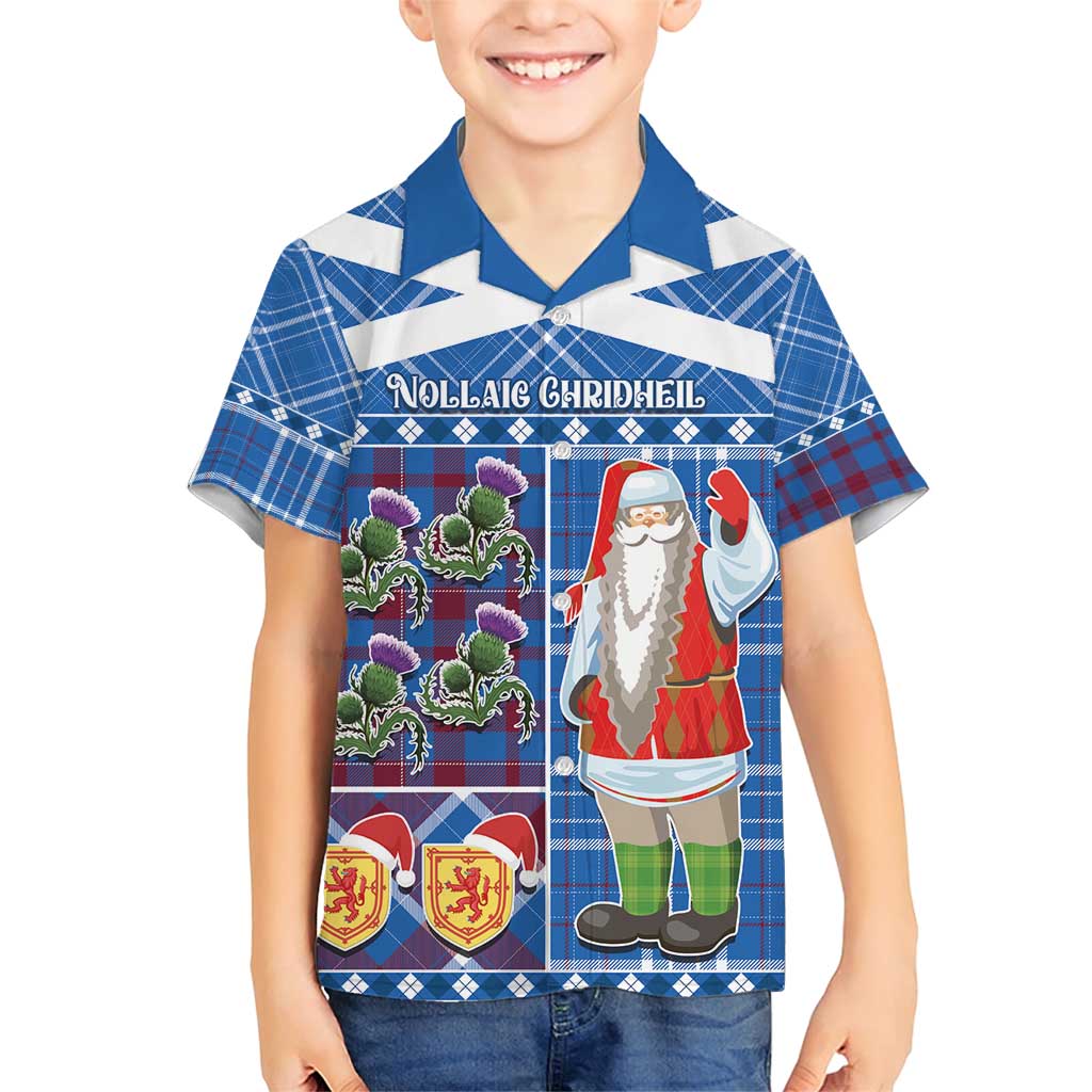 Santa Claus Thistle Scottish Christmas Family Matching Short Sleeve Bodycon Dress and Hawaiian Shirt Tartan Pattern - Wonder Print Shop