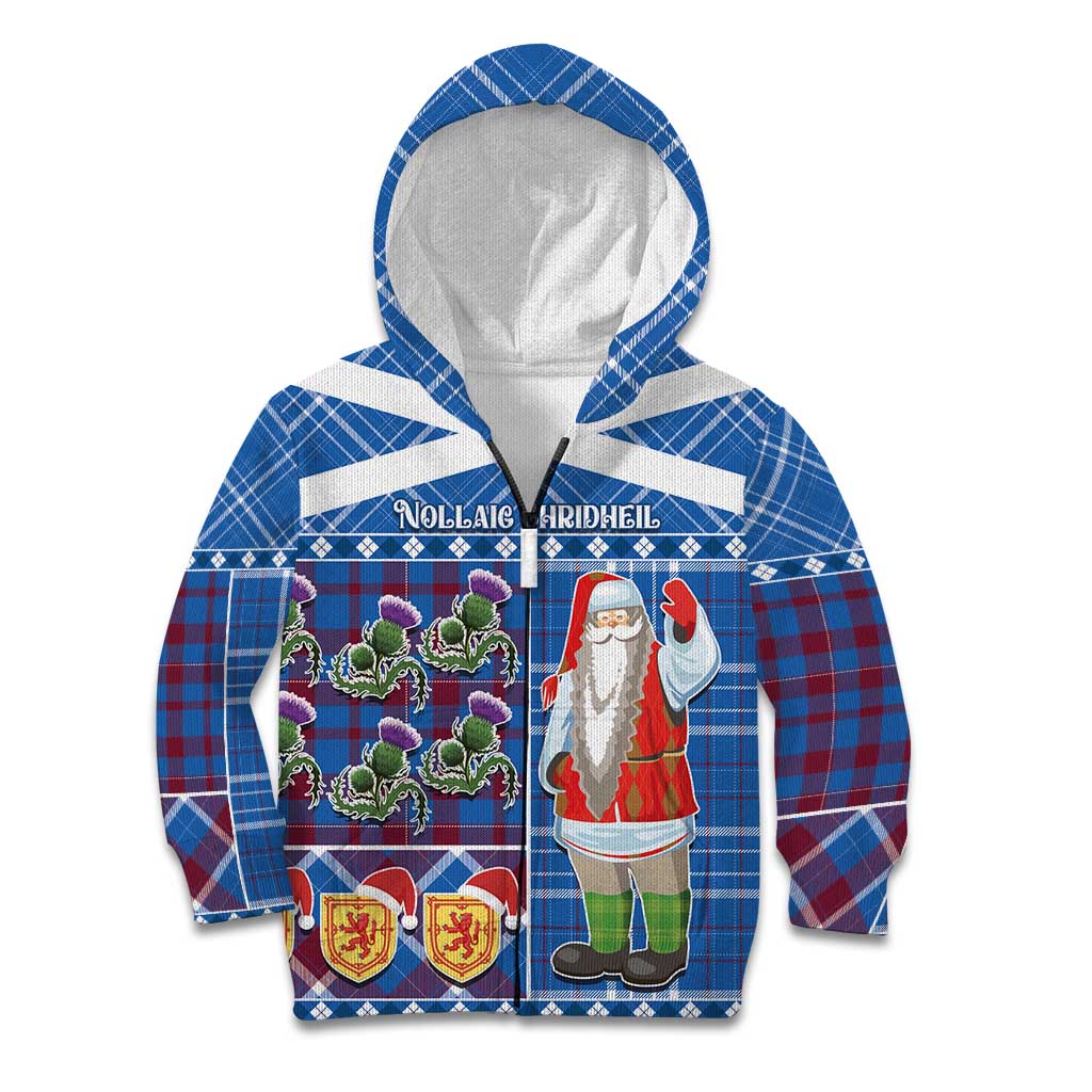 Santa Claus Thistle Scottish Christmas Kid Hoodie Tartan Pattern - Wonder Print Shop