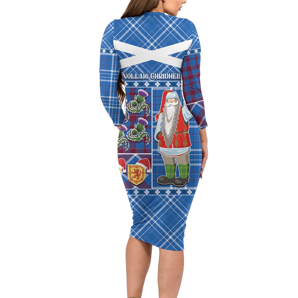 Santa Claus Thistle Scottish Christmas Long Sleeve Bodycon Dress Tartan Pattern - Wonder Print Shop
