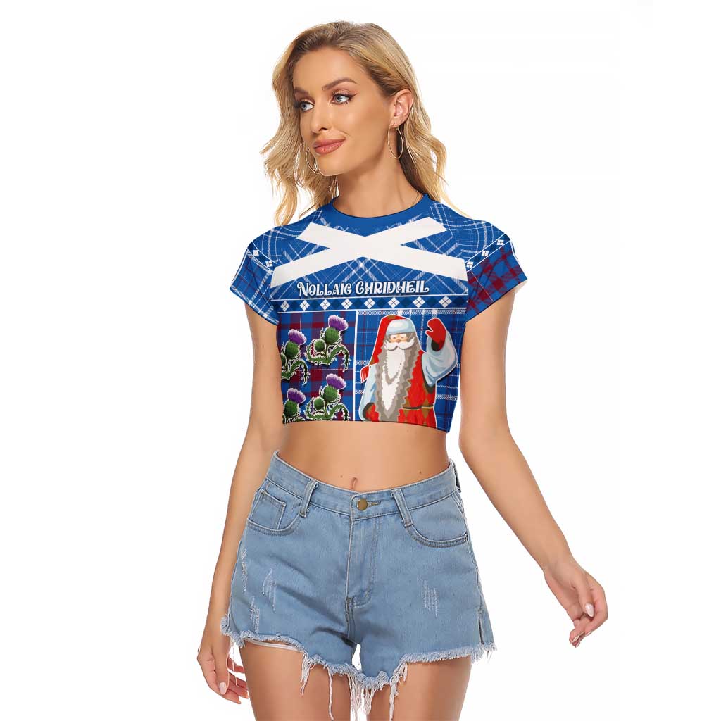 Santa Claus Thistle Scottish Christmas Raglan Cropped T Shirt Tartan Pattern - Wonder Print Shop
