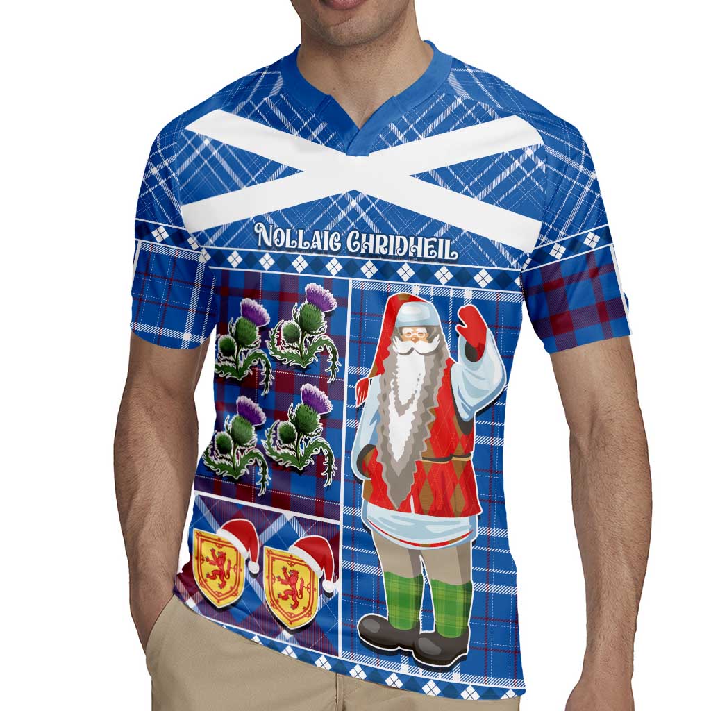 Santa Claus Thistle Scottish Christmas Rugby Jersey Tartan Pattern - Wonder Print Shop