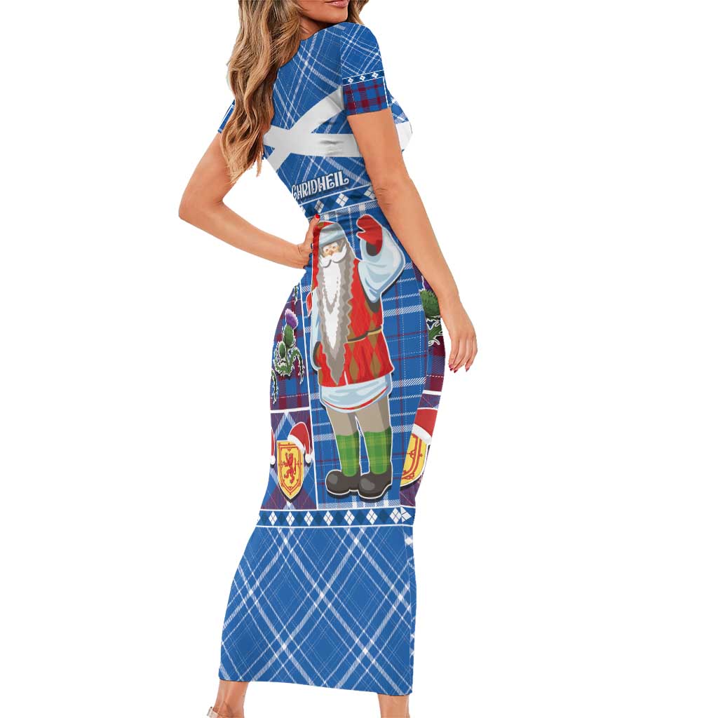 Santa Claus Thistle Scottish Christmas Short Sleeve Bodycon Dress Tartan Pattern - Wonder Print Shop