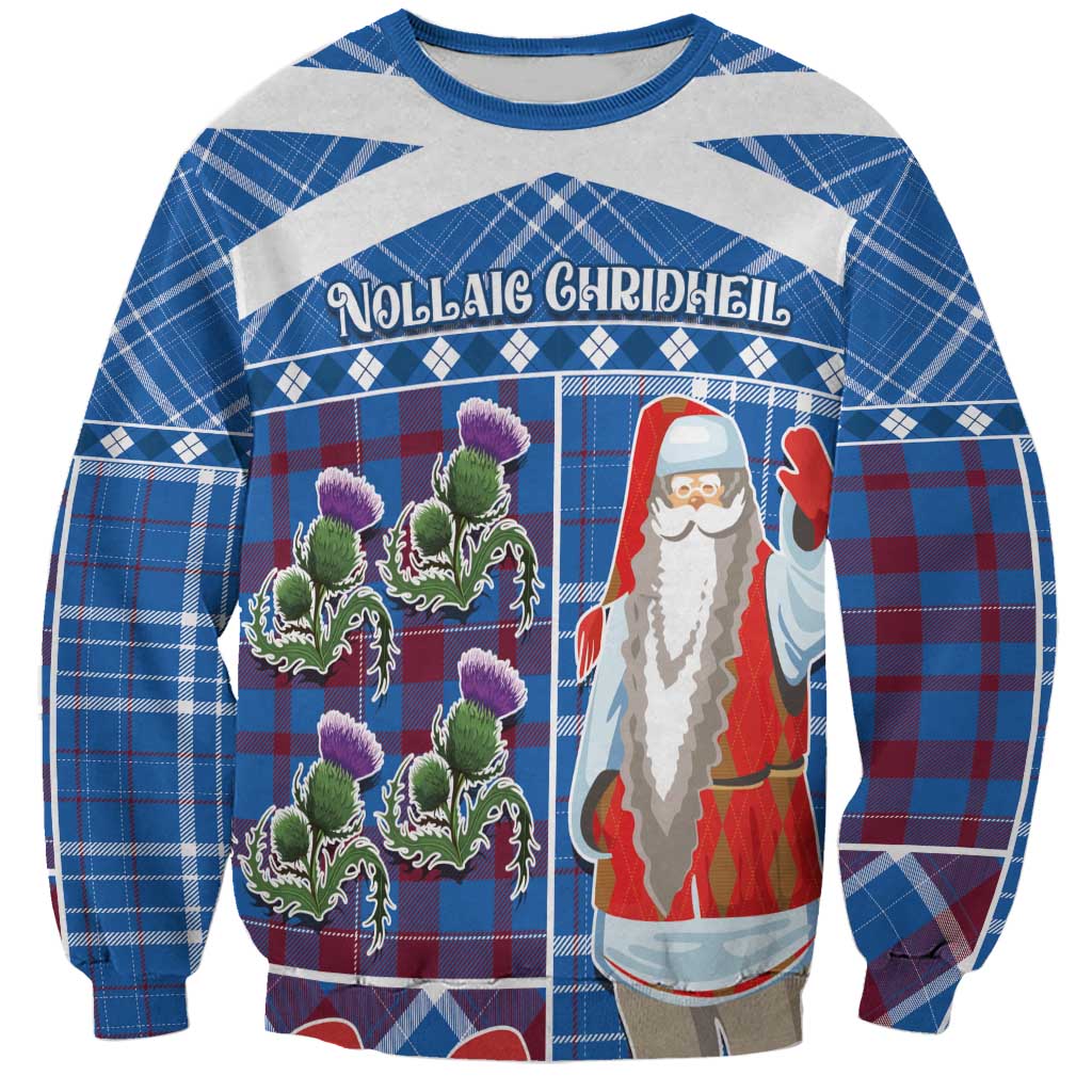 Santa Claus Thistle Scottish Christmas Sweatshirt Tartan Pattern - Wonder Print Shop