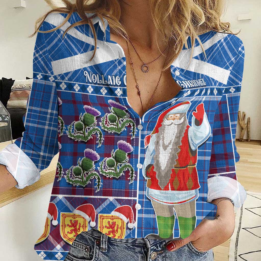 Santa Claus Thistle Scottish Christmas Women Casual Shirt Tartan Pattern - Wonder Print Shop