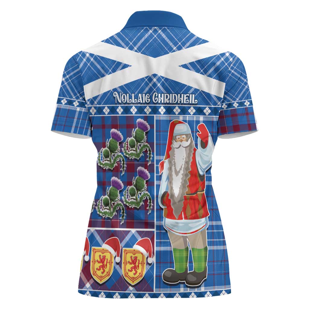 Santa Claus Thistle Scottish Christmas Women Polo Shirt Tartan Pattern - Wonder Print Shop