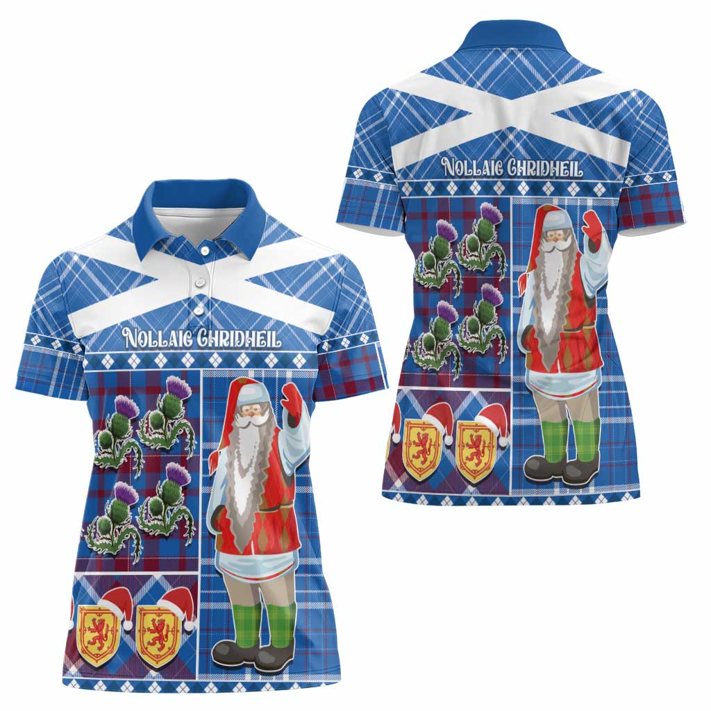 Santa Claus Thistle Scottish Christmas Women Polo Shirt Tartan Pattern - Wonder Print Shop