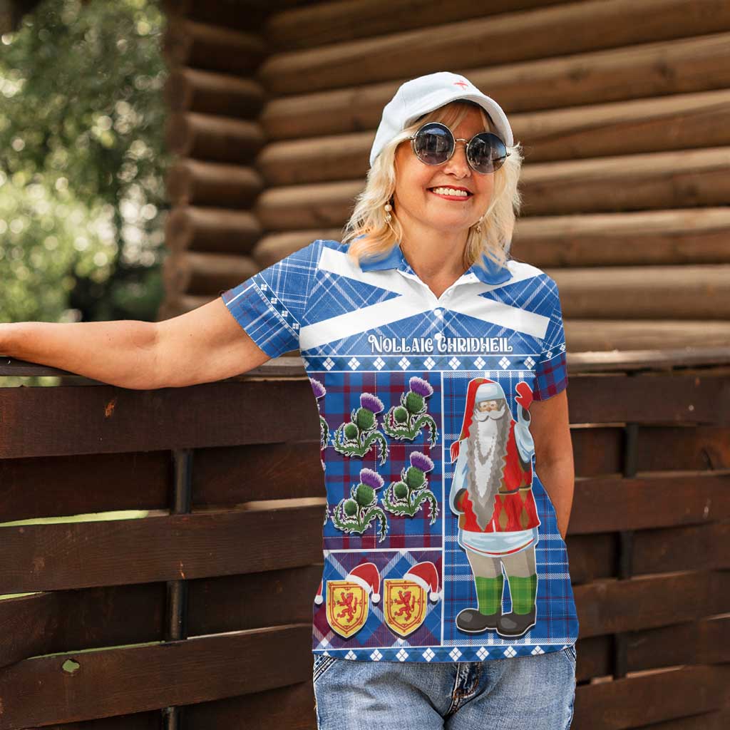Santa Claus Thistle Scottish Christmas Women Polo Shirt Tartan Pattern - Wonder Print Shop