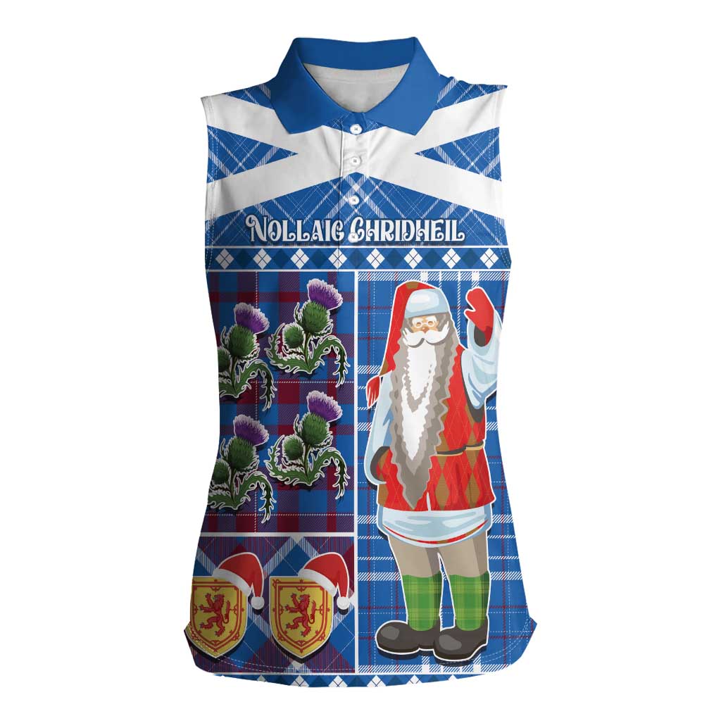 Santa Claus Thistle Scottish Christmas Women Sleeveless Polo Shirt Tartan Pattern - Wonder Print Shop