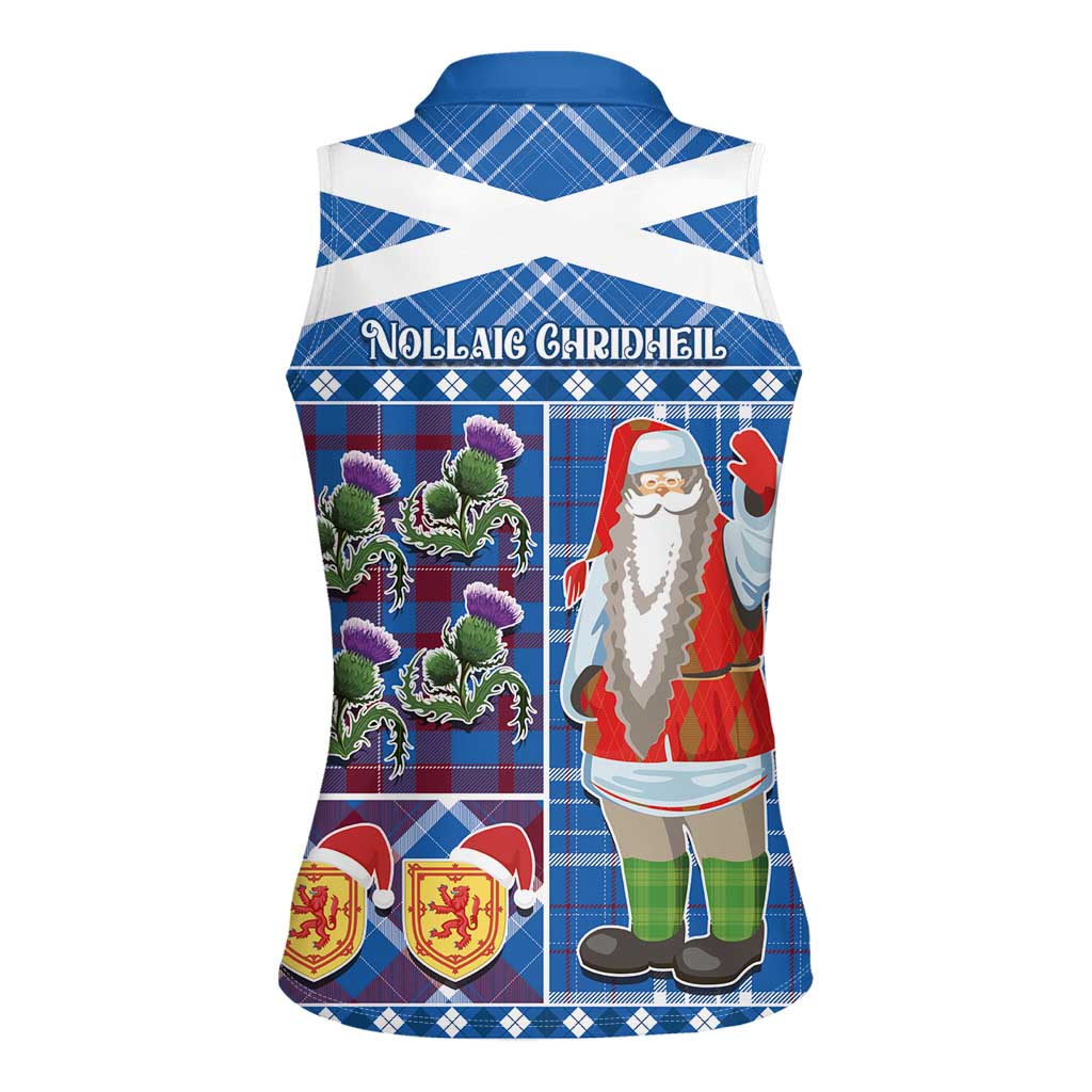 Santa Claus Thistle Scottish Christmas Women Sleeveless Polo Shirt Tartan Pattern - Wonder Print Shop