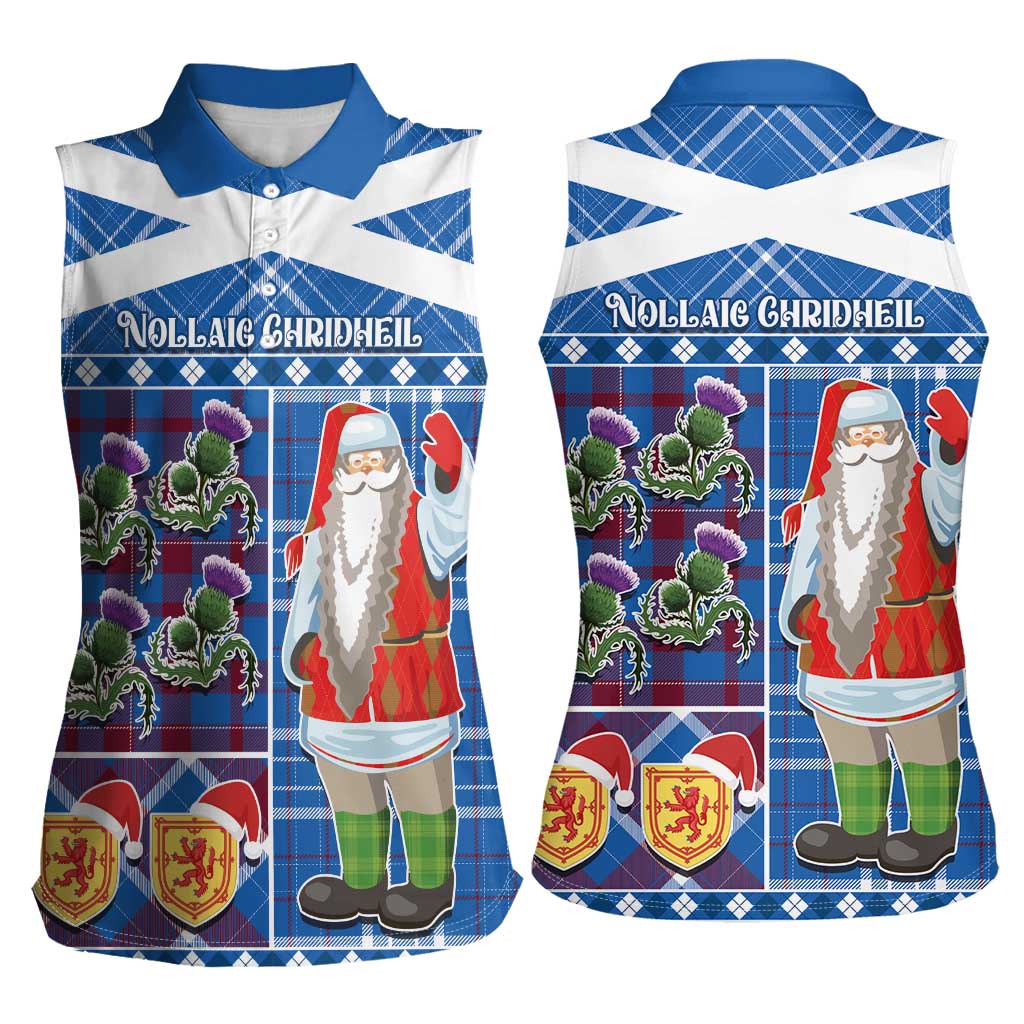 Santa Claus Thistle Scottish Christmas Women Sleeveless Polo Shirt Tartan Pattern - Wonder Print Shop