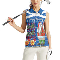 Santa Claus Thistle Scottish Christmas Women Sleeveless Polo Shirt Tartan Pattern - Wonder Print Shop
