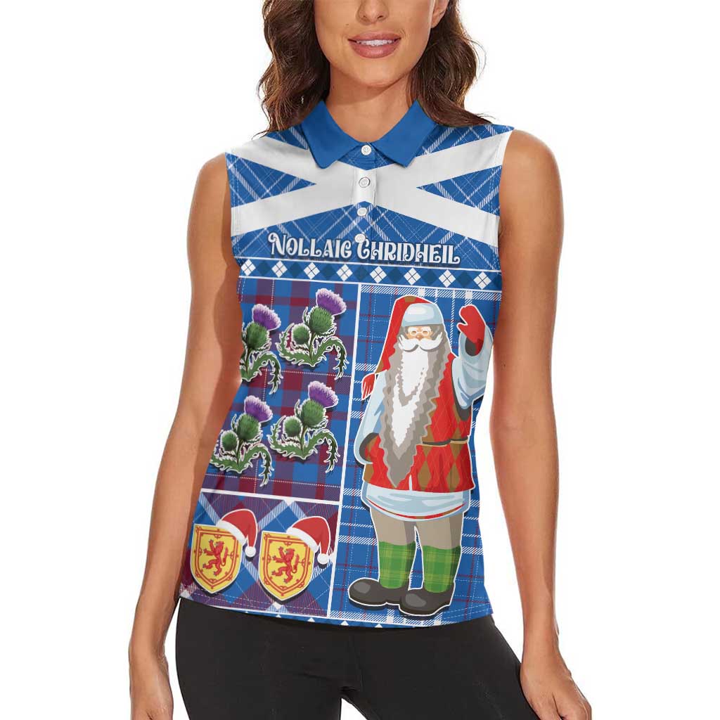 Santa Claus Thistle Scottish Christmas Women Sleeveless Polo Shirt Tartan Pattern - Wonder Print Shop