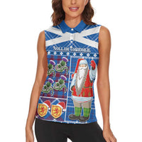 Santa Claus Thistle Scottish Christmas Women Sleeveless Polo Shirt Tartan Pattern - Wonder Print Shop