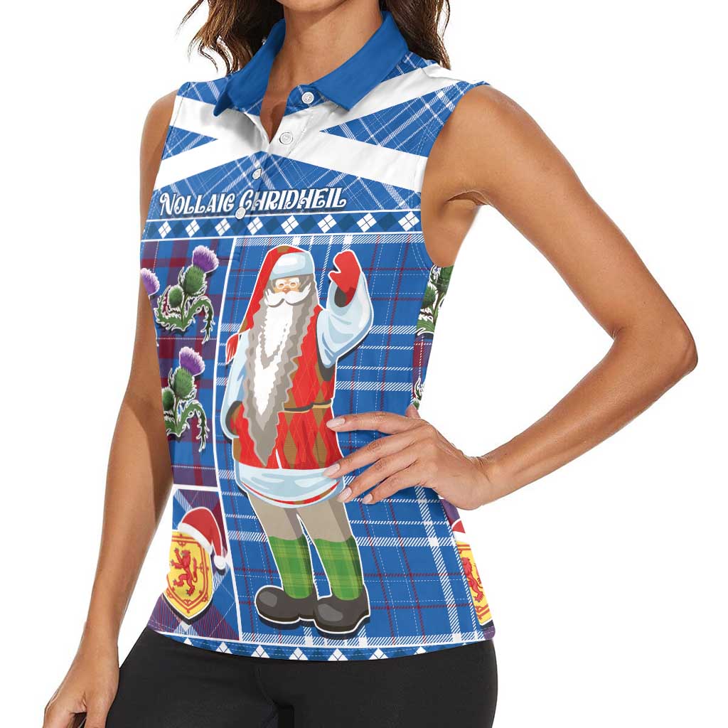 Santa Claus Thistle Scottish Christmas Women Sleeveless Polo Shirt Tartan Pattern - Wonder Print Shop